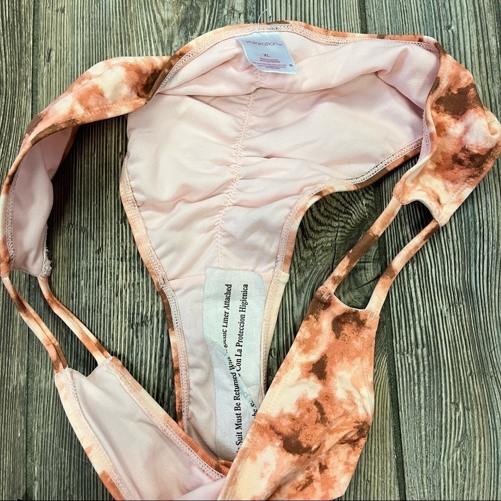 XHILARATION Pink Tie Dye Bikini Bottoms Ruched Swim Bottoms Cheeky NWOT - Picture 8 of 10